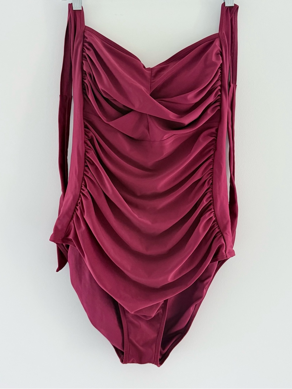 Ruched Wine One-Piece Swimsuit with Adjustable Ties